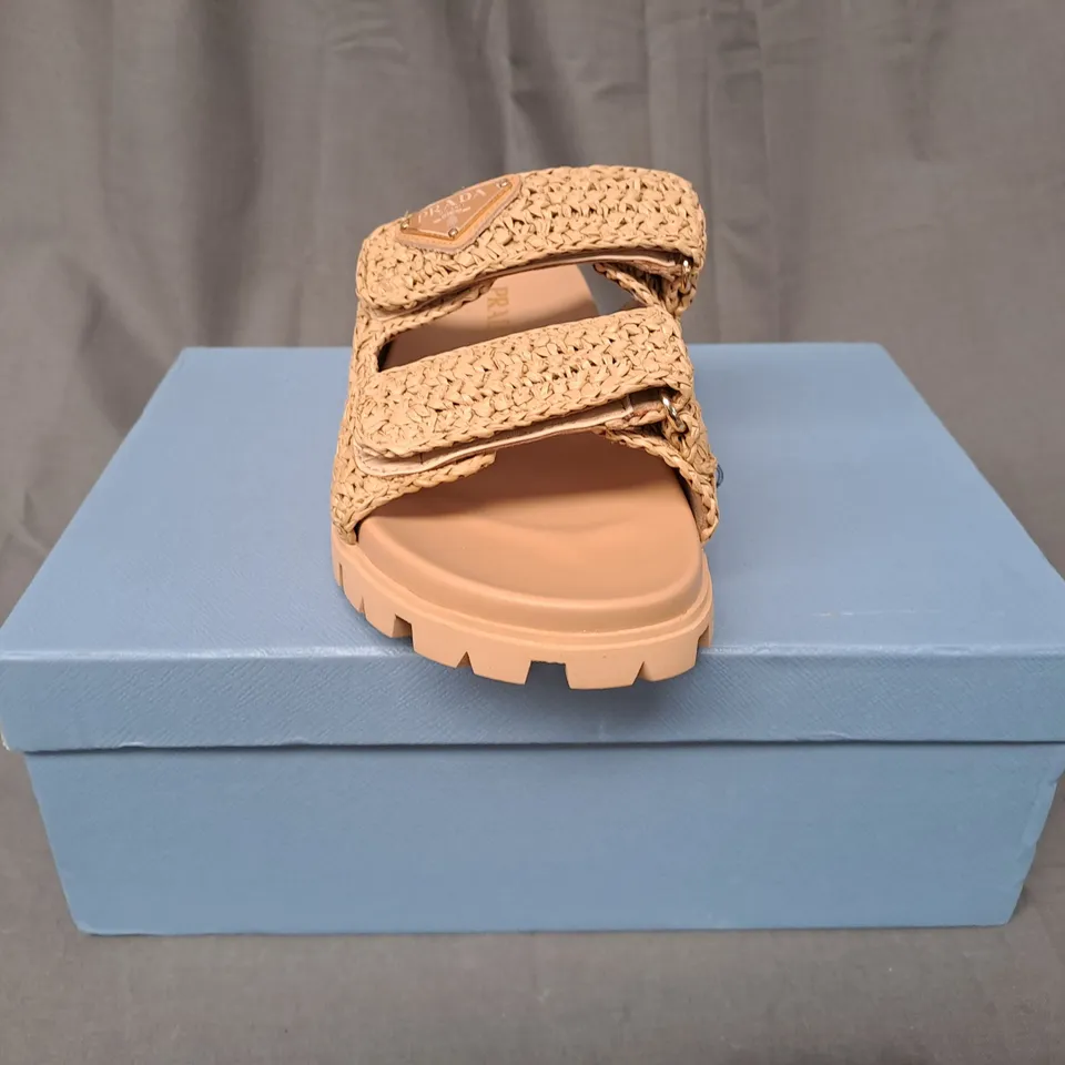 BOXED PAIR OF PRADA CALZATURE DONNA OPEN TOE SANDALS EU SIZE 39