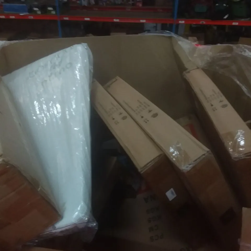 PALLET OF ASSORTED ITEMS INCLUDING GARMENT ROLLING RACK, ADJUSTABLE TABLE, COT MATTRESS, ACRYLIC PAINT SET