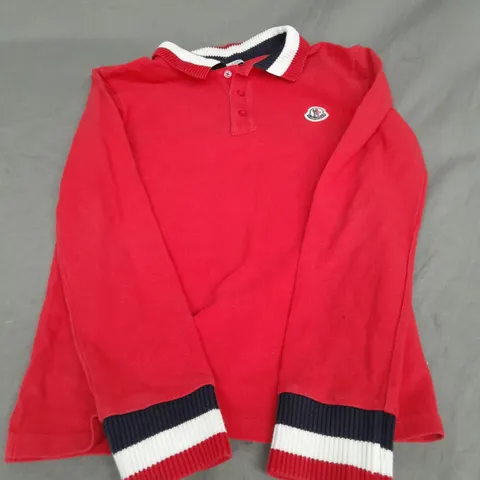 MONCLER KIDS LONG SLEEVE POLO IN RED MULTI SIZE 12YRS