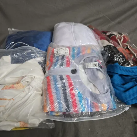 LARGE BOX OF APPROX 25 ASSORTED CLOTHING ITEMSIN VARIOUS SIZES, COLOURS AND STYLES