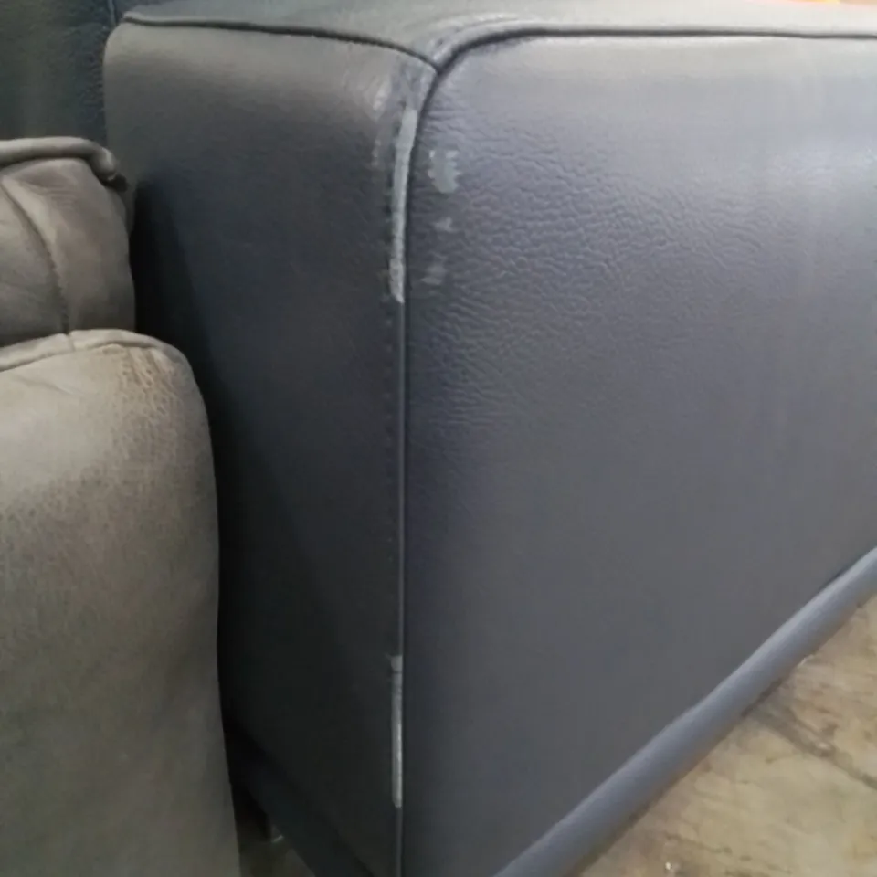 QUALITY DESIGNER LEATHER 3 SEATER CONTEMPORARY SOFA IN NAVY WITH CHROME FEET