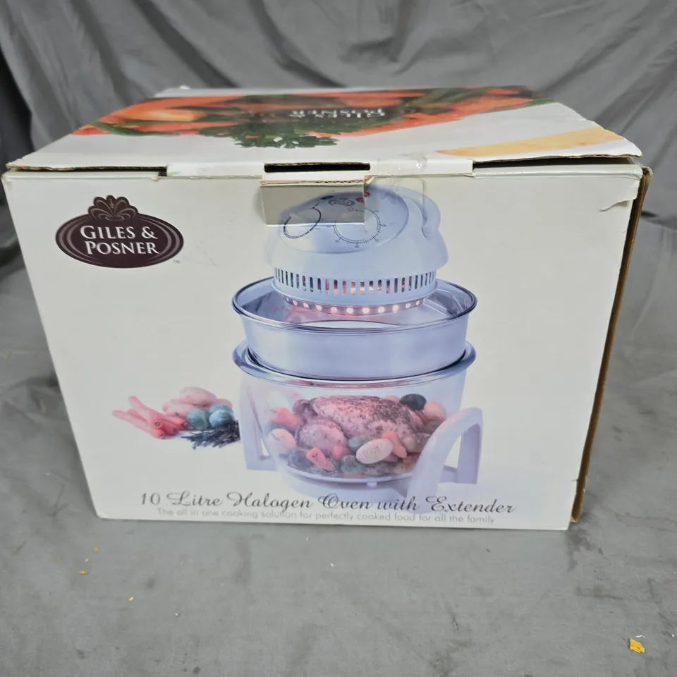 GILES & POSNER 10 LITRE HALOGEN OVEN WITH EXTENDER – BOXED
