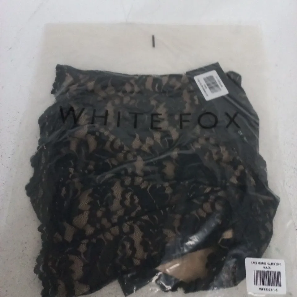 WHITE FOX LACE MIRAGE HALTER TOP – BLACK, SIZE S 