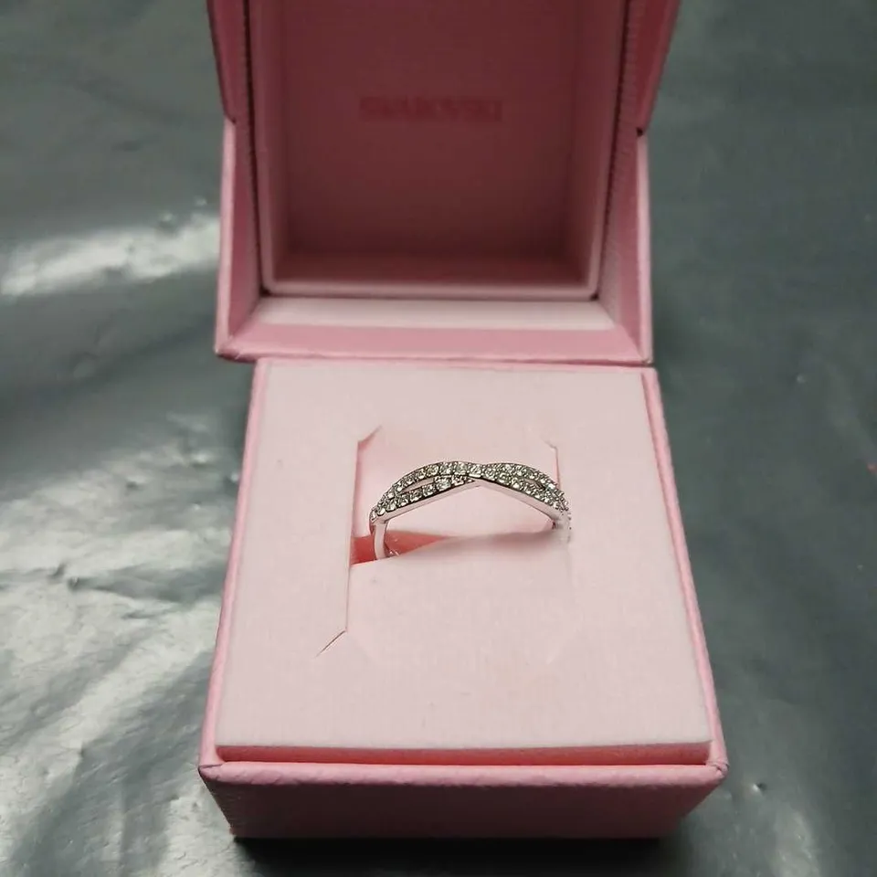 SWAROVSKI SILVER-TONE RING WITH PAVÉ CRYSTALS – PINK PRESENTATION BOX