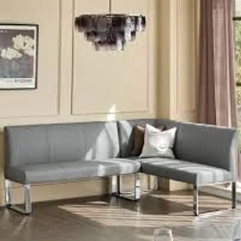 BOXED DANETTI LOOP 7 SEATER LEFT HAND CORNER BENCH GREY MID FAUX LEATHER, CHROME LEGS (3 BOXES)