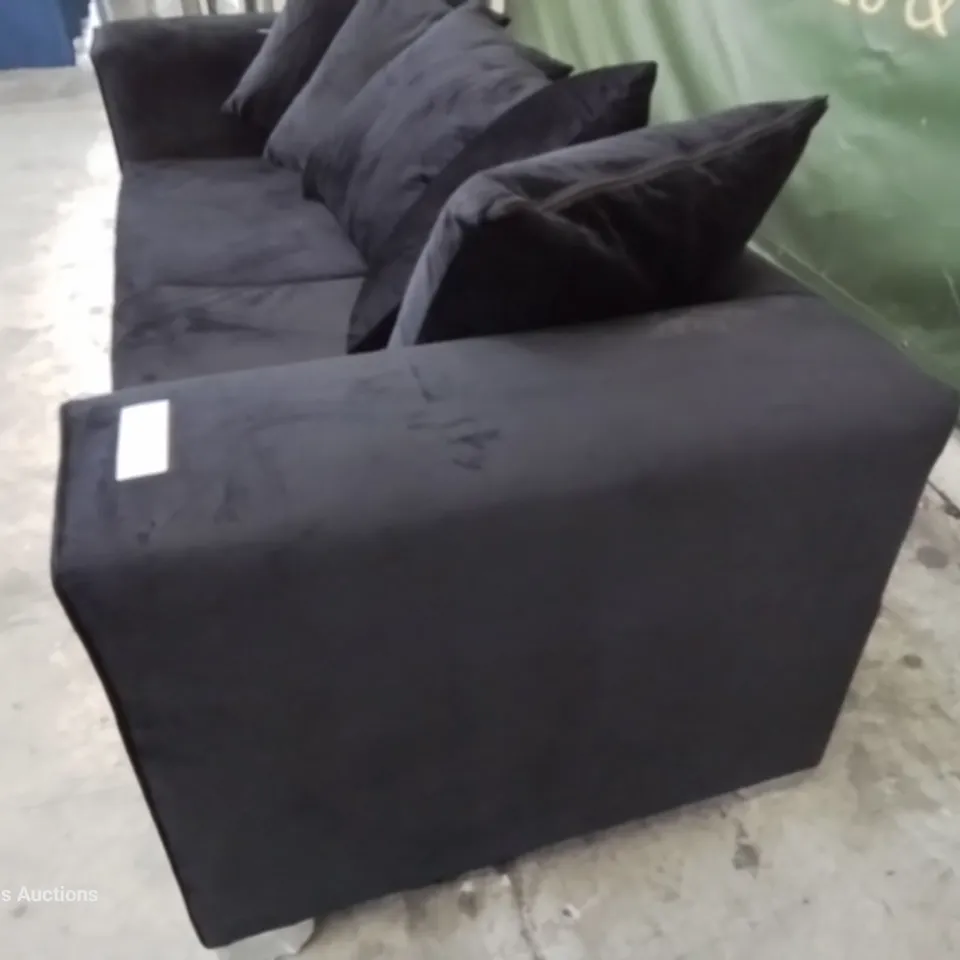 DESIGNER TWO SEATER SOFA WITH SCATTER CUSHIONS BLACK PLUSH FABRIC 