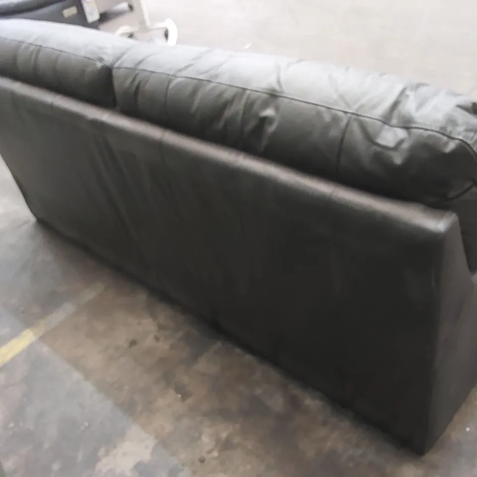 DESIGNER 3 SEATER GREY LEATHER UPHOLSTERED SOFA