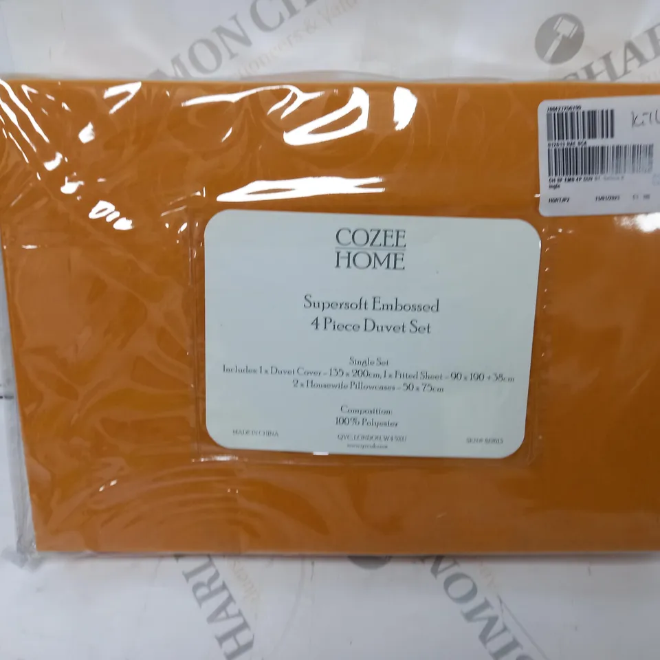 COZEE HOME SUPERSOFT EMBOSSED DUVET SET SAFFRON - SINGLE