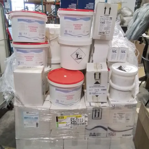 PALLET CONTAINING LARGE QUANTITY OF POWDER AND FLUID SANITIZERS, DRAIN MAINTAINER ECT.