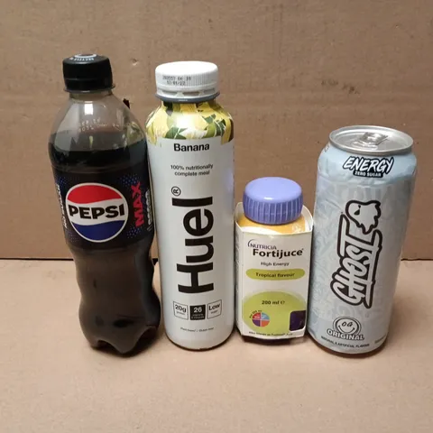 APPROXIMATELY 12 ASSORTED FOOD AND DRINKS ITEMS TO INCLUDE - TPEPSI MAX , HUEL AND GHOST ENERGY