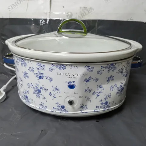 LAURA ASHLEY 6.5L SLOW COOKER WHITE WITH BLUE FLORAL DESIGN