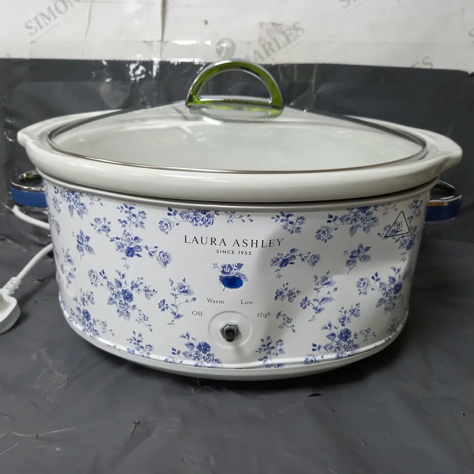 LAURA ASHLEY 6.5L SLOW COOKER WHITE WITH BLUE FLORAL DESIGN