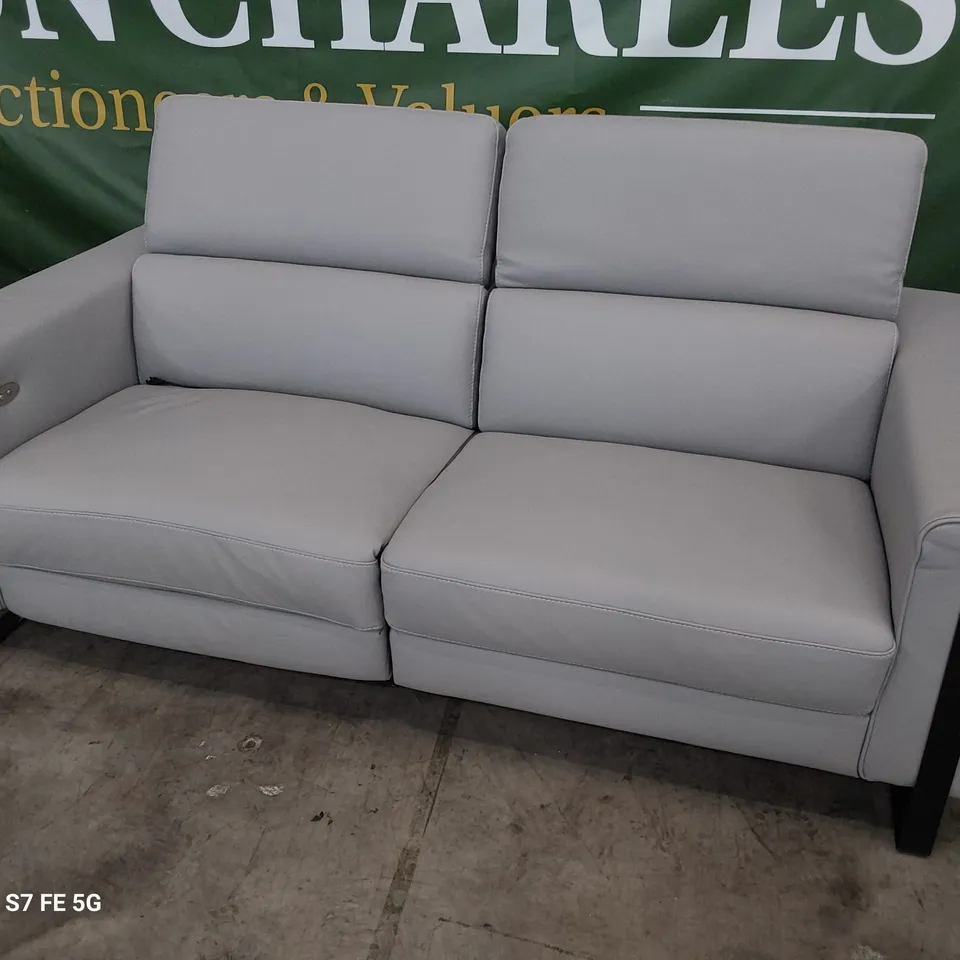 QUALITY ITALIAN DESIGNER ASHLEY THREE SEATER SOFA WITH LEFT HAND POWER RECLINER & ADJUSTABLE HEADRESTS GREY LEATHER 