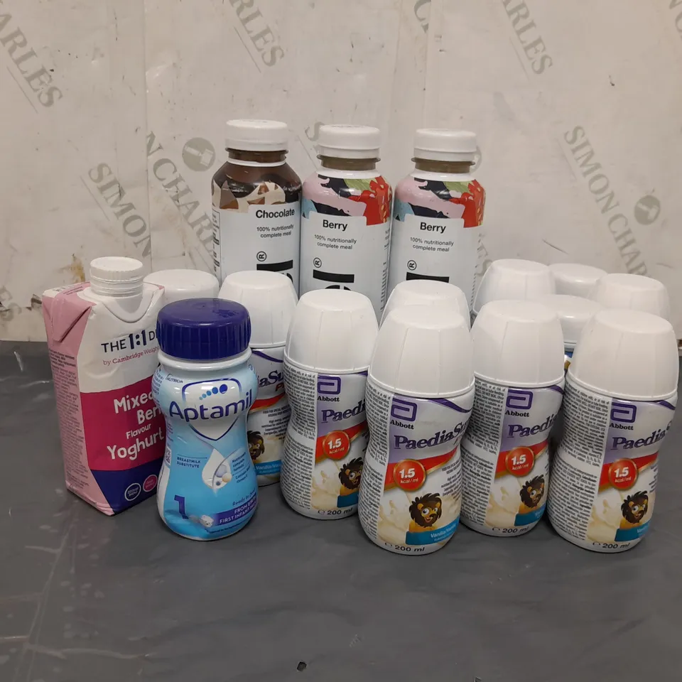 APPROXIMATELY 15 ASSORTED NUTRITION DRINKS TO INCLUDE HUEL, PAEDIASURE PLUS, ENSURE PLUS, APTAMIL BREASTMILK SUBSTITUTE 