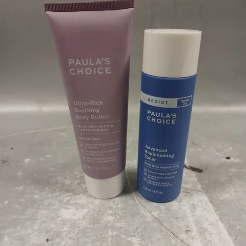 PAULA'S CHOICE LOT OF 2 ASSORTED SEALED PRODUCTS TO INCLUDE - SOOTHING BODY BUTTER - ADVANCED REPLENISHING TONER