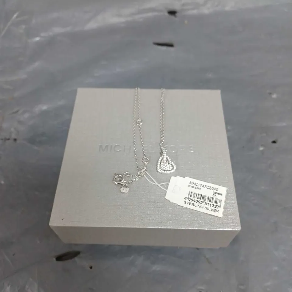 BOXED MICHAEL KORS STERLING SILVER PAVE HEART PENDANT NECKLACE