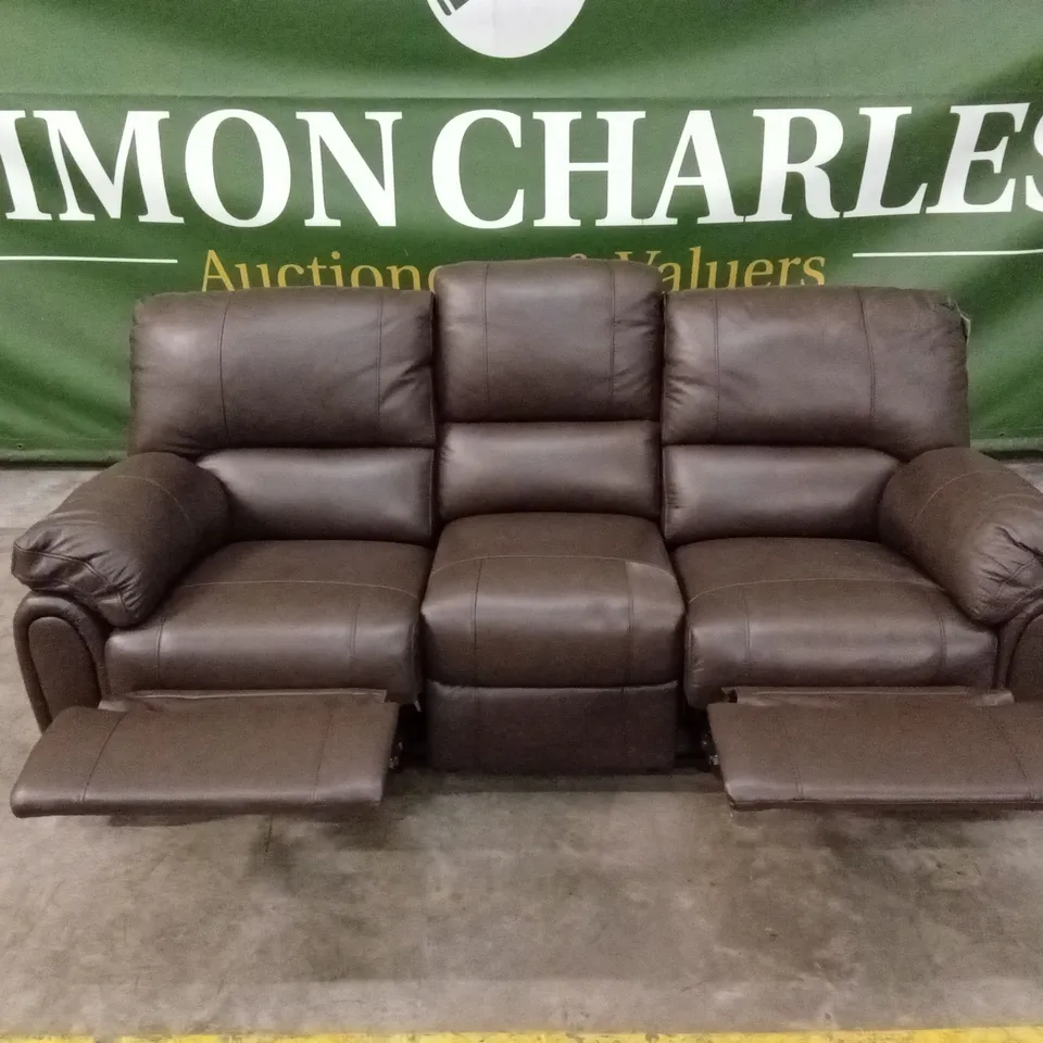 LEIGHTON LEATHER/FAUX LEATHER HIGH BACK 3 SEATER RECLINER SOFA - BROWN RRP £1249