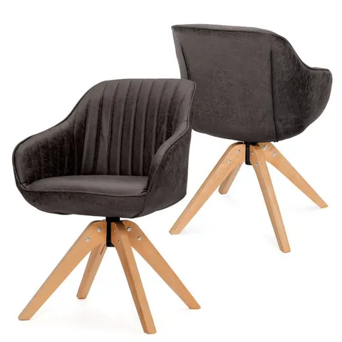 BOXED COSTWAY SET OF 2 SWIVEL ACCENT CHAIR MODERN LEATHAIRE ARMCHAIRS W/ BEECH WOOD LEGS - BROWN