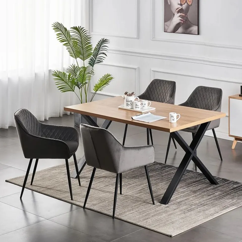 BOXED SET OF 4 SEYMOUR UPHOLSTERED VELVET DINING CHAIRS - GREY (2 BOXES)