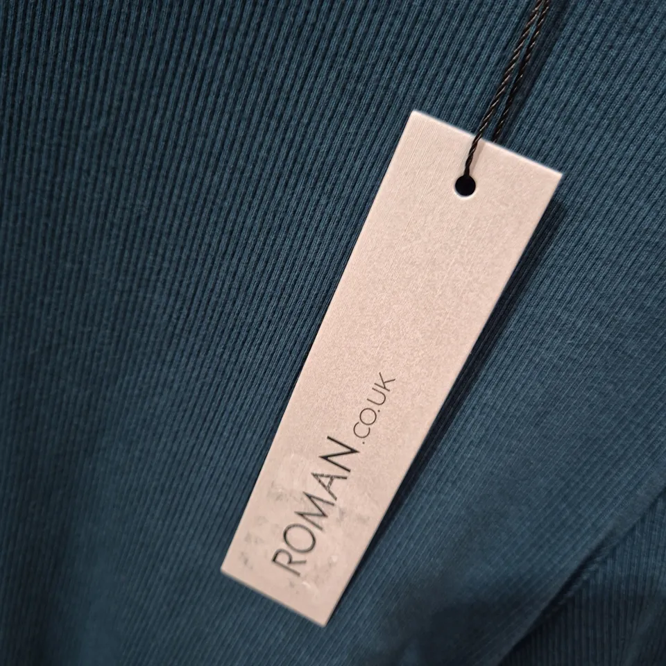 ROMAN DARK GREEN JERSEY WOVEN MIX MIDI DRESS – UK SIZE 10