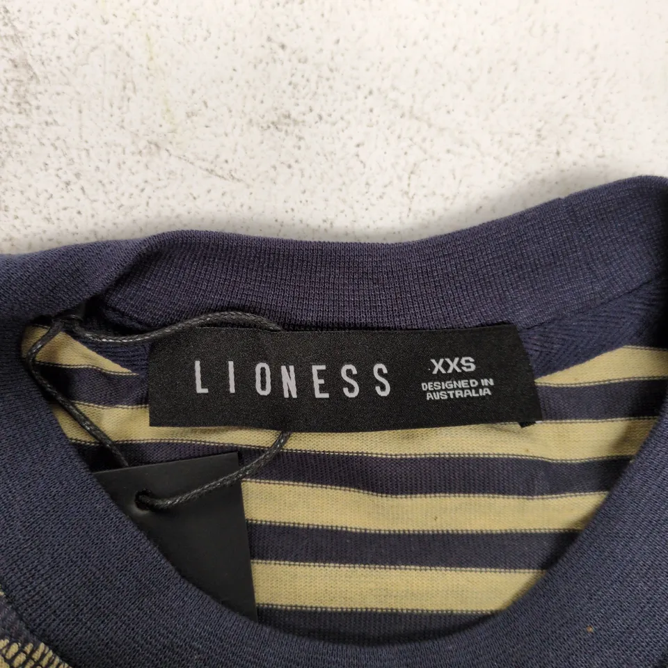 LIONESS BLOOM LONG SLEEVE STRIPE TOP – NAVY & BEIGE – XXS