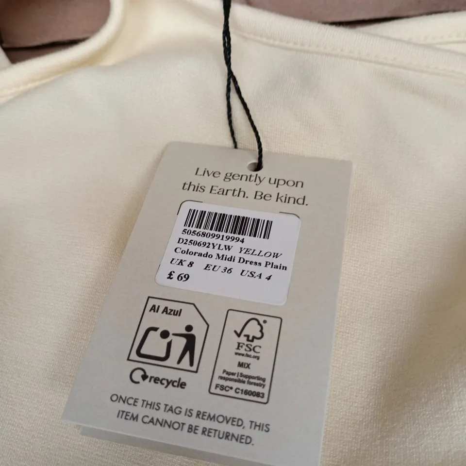 NOBODYS CHILD YELLOW COLORADO MIDI DRESS PLAIN UK 8 TAGGED