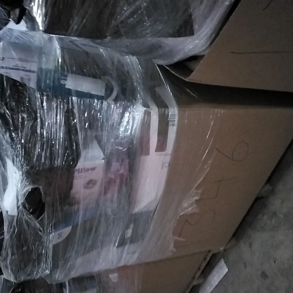 PALLET OF ASSORTED ITEMS INCLUDING INFINITE SEAT AND BACK CUSHION, RECCI BEDDING, YOUR FACE PILLOW, ELVIROS 