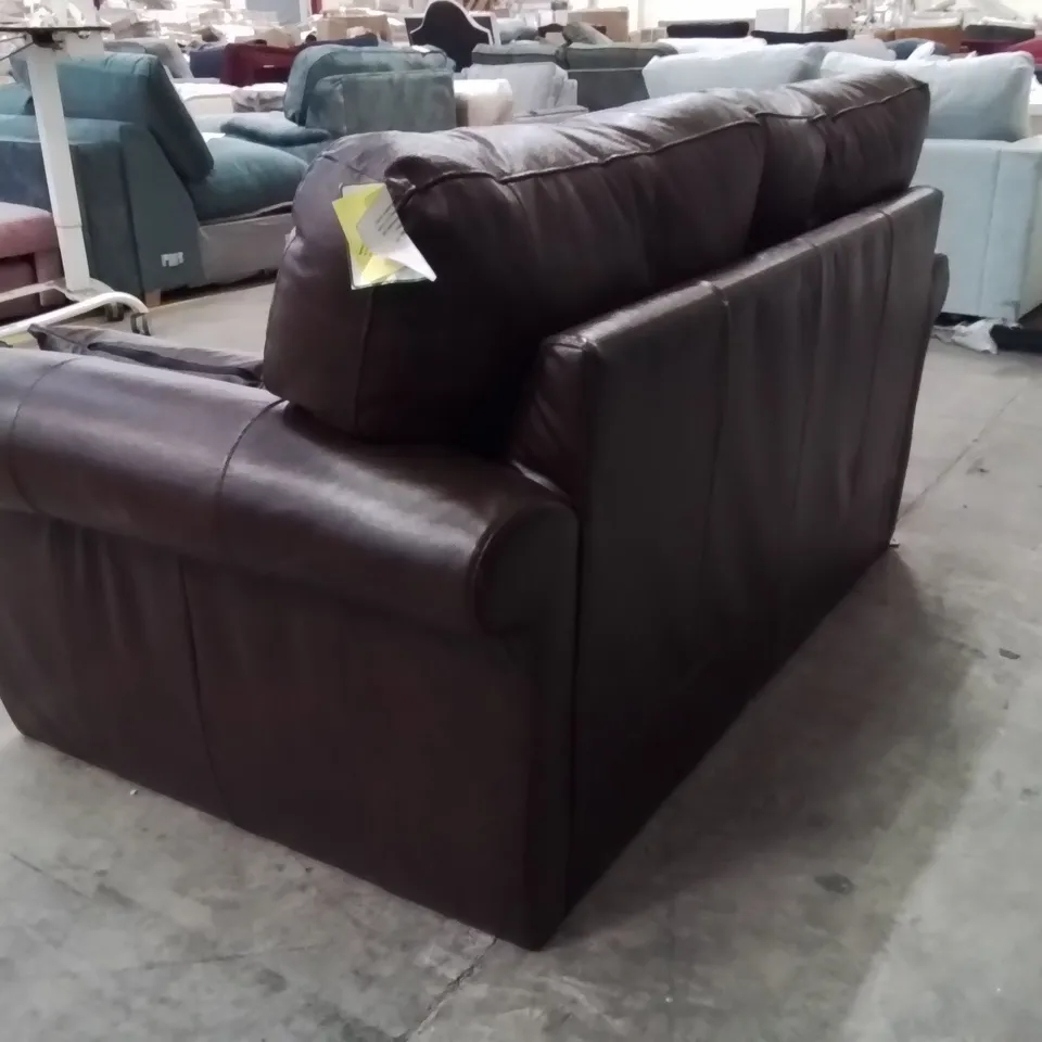 QUALITY DESIGNER 2 SEATER LEATHER UPHOLSTERED CHOCOLATE VINTAGE SOFA