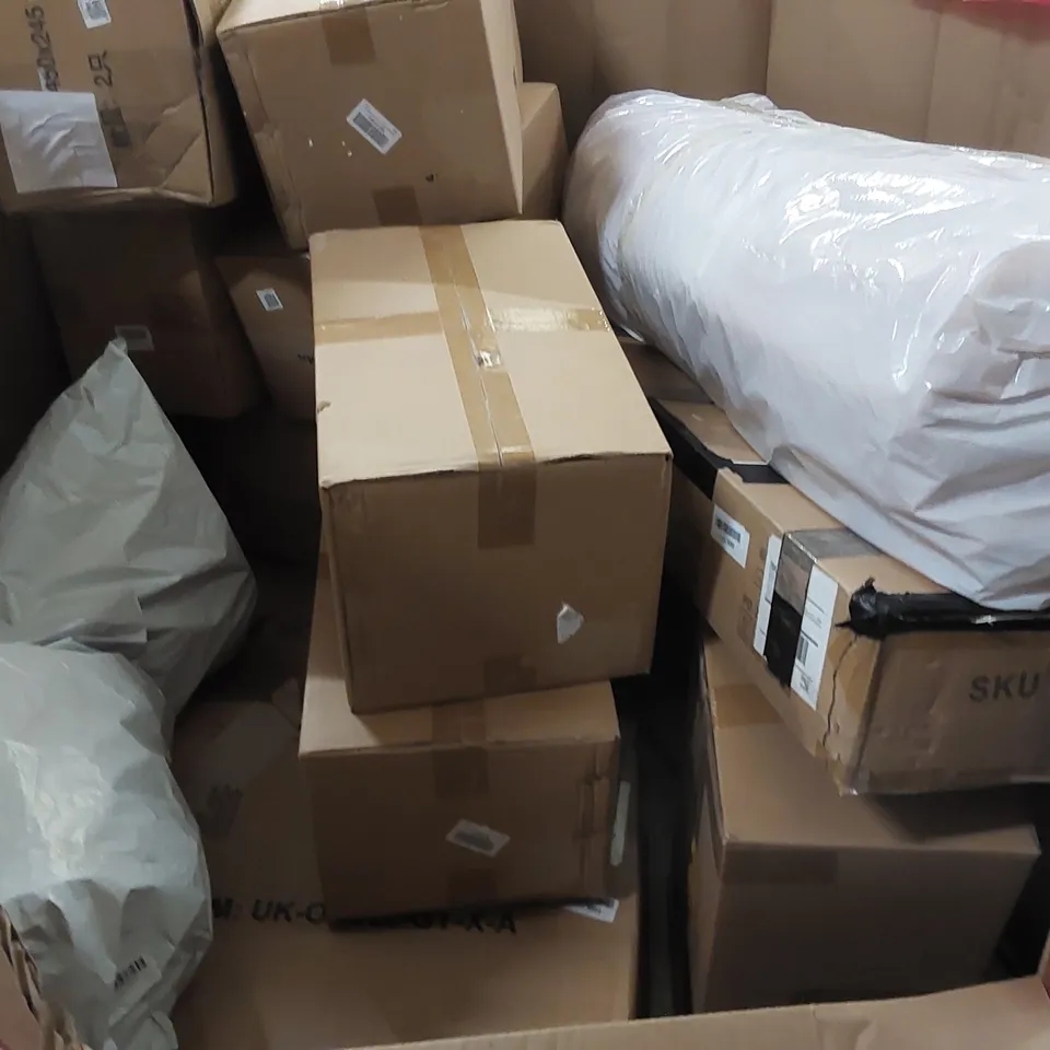 PALLET OF ASSORTED CONSUMER PRODUCTS TO INCLUDE: BIKE RACK, AIR FRYER, OFFICE CHAIR, RETRACTABLE GATE, WOODEN TRIPOD EASEL ECT