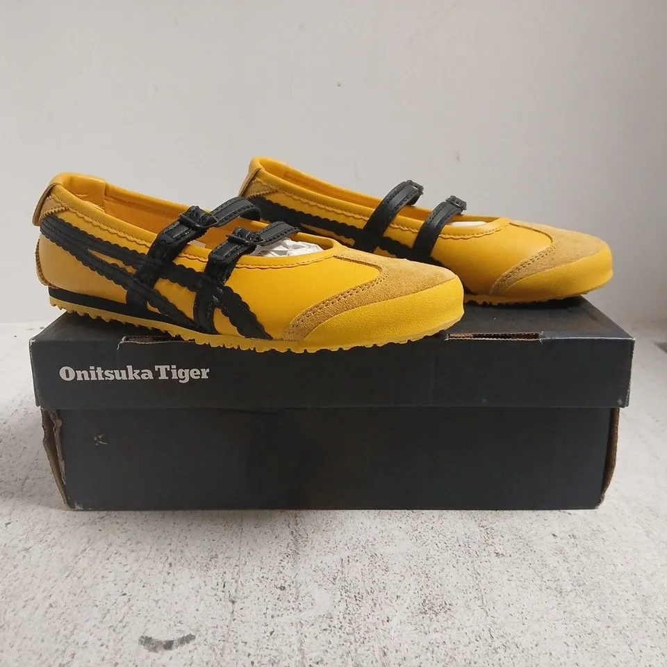 BOXED PAIR OF ONITSUKA TIGER MEXICO 66 TGRS SHOES IN YELLOW/BLACK SIZE UK 5