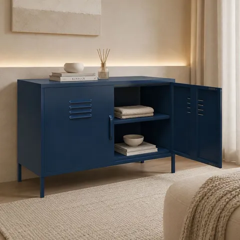 BOXED DOREL METAL CABINET BRADFORD NAVY 2 DOOR METAL LOCKER ACCENT CABINET