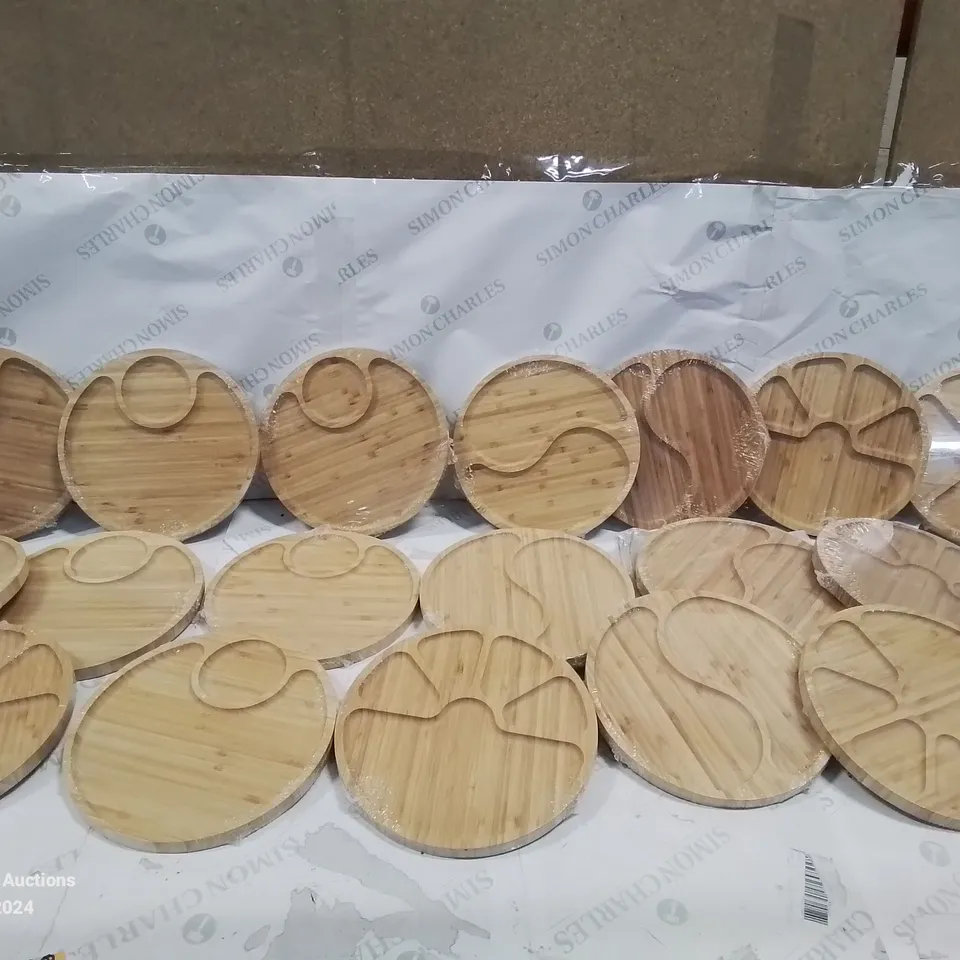 20 SEALED MIXED SHAPES WOODEN FRUIT/FOOD SERVING TRAYS