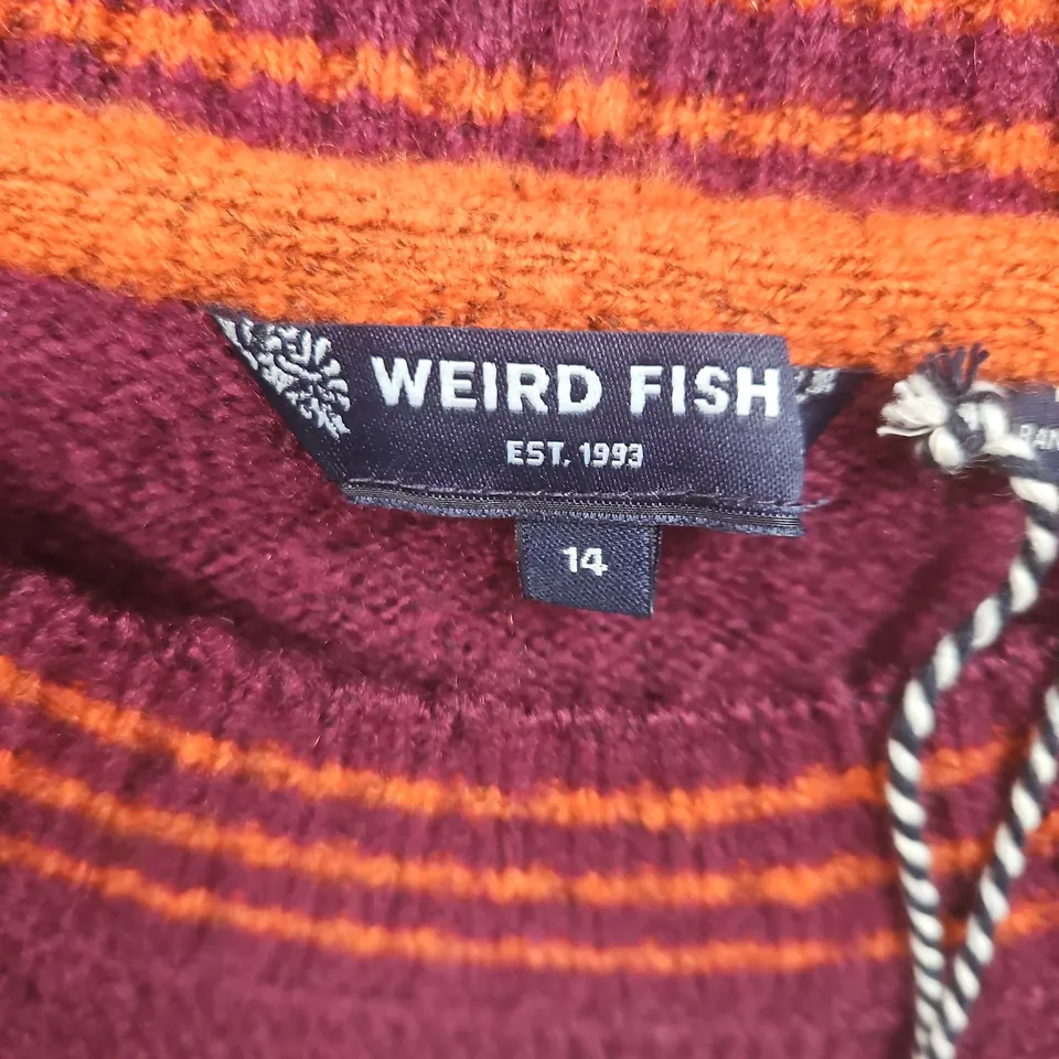 WEIRD FISH MAROON KNIT WITH ORANGE STRIPES – WOMEN'S SWEATER, UK 14