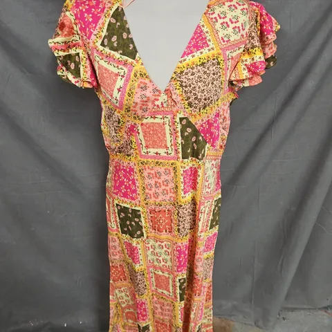 NOBODY'S CHILD LAYLA MIDI DRESS IN PATCHWORK PRINT SIZE 16