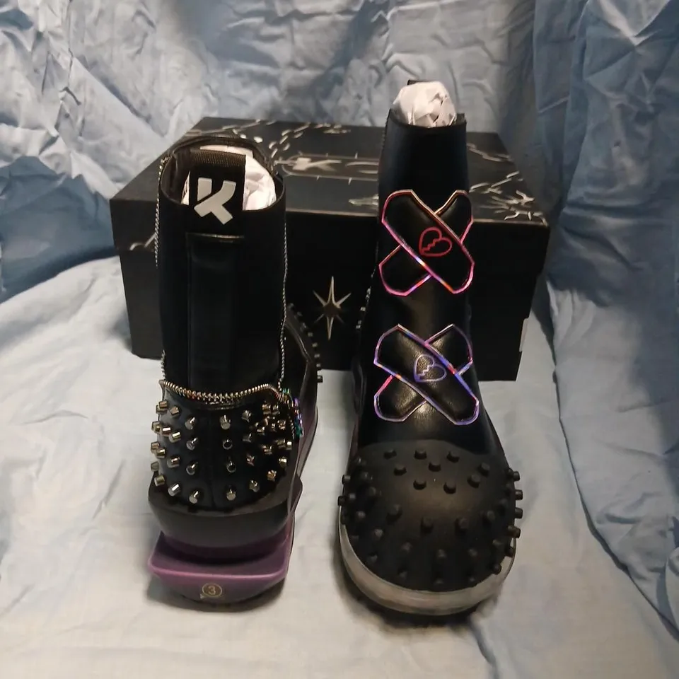 KOI CYBERPUNK BOOTS - BLACK, UK 3 (WOMEN) – STUDDED, SIDE ZIP