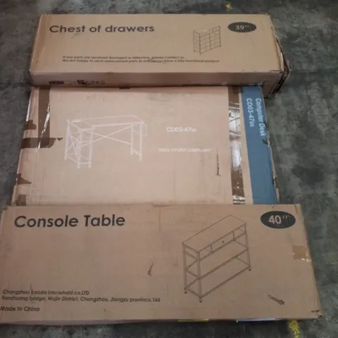 PALLET CONTAINING ASSORTED PRODUCTS INCLUDING CHEST OF DRAWERS, COMPUTER DESK & CONSOLE TABLE