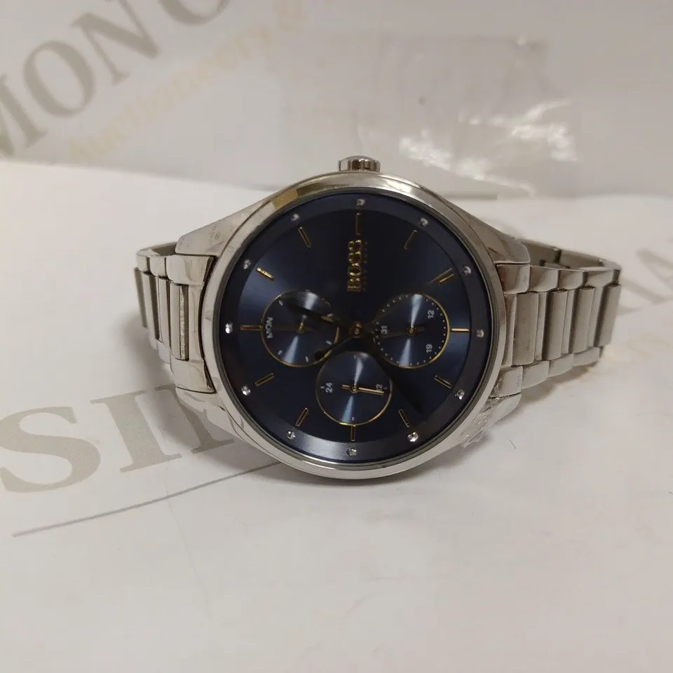 HUGO BOSS SILVER TRIPLE DIAL WATCH WITH BRACELET STRAP