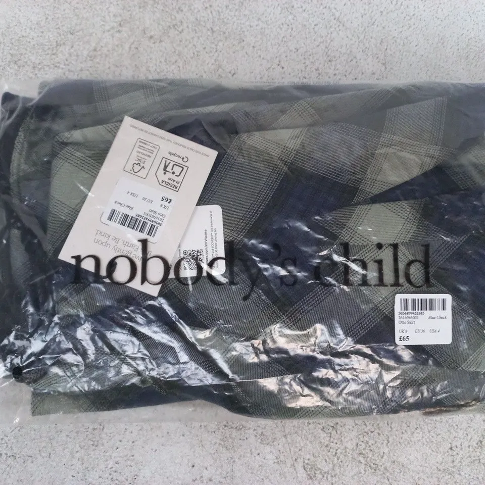 BAGGED NOBODY'S CHILD OTTO SKIRT IN BLUE CHECK SIZE UK 8
