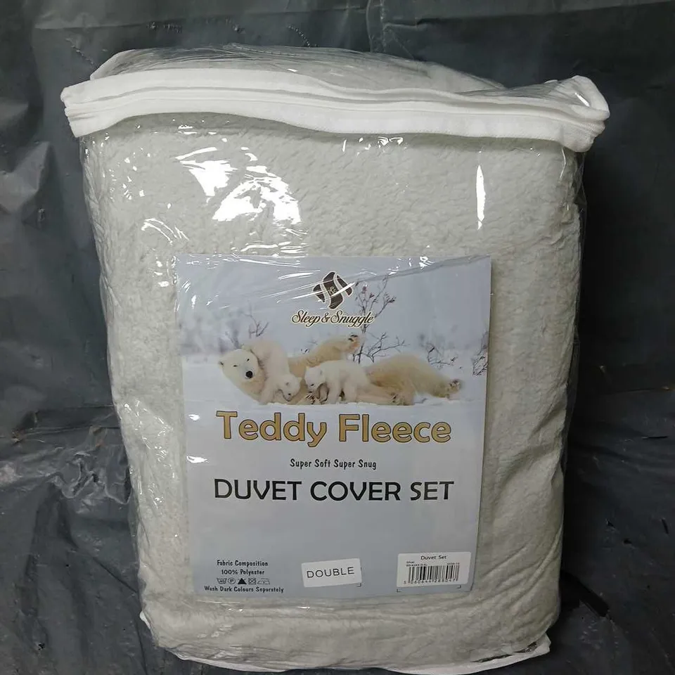 SLEEP & SNUGGLE TEDDY FLEECE DUVET COVER SET IN GREY (DOUBLE)