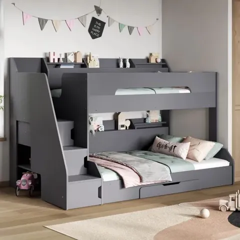 BOXED FLAIR SLICK TRIPLE SLEEPER STAIRCASE BUNK BED - MID GREY (4 BOXES)
