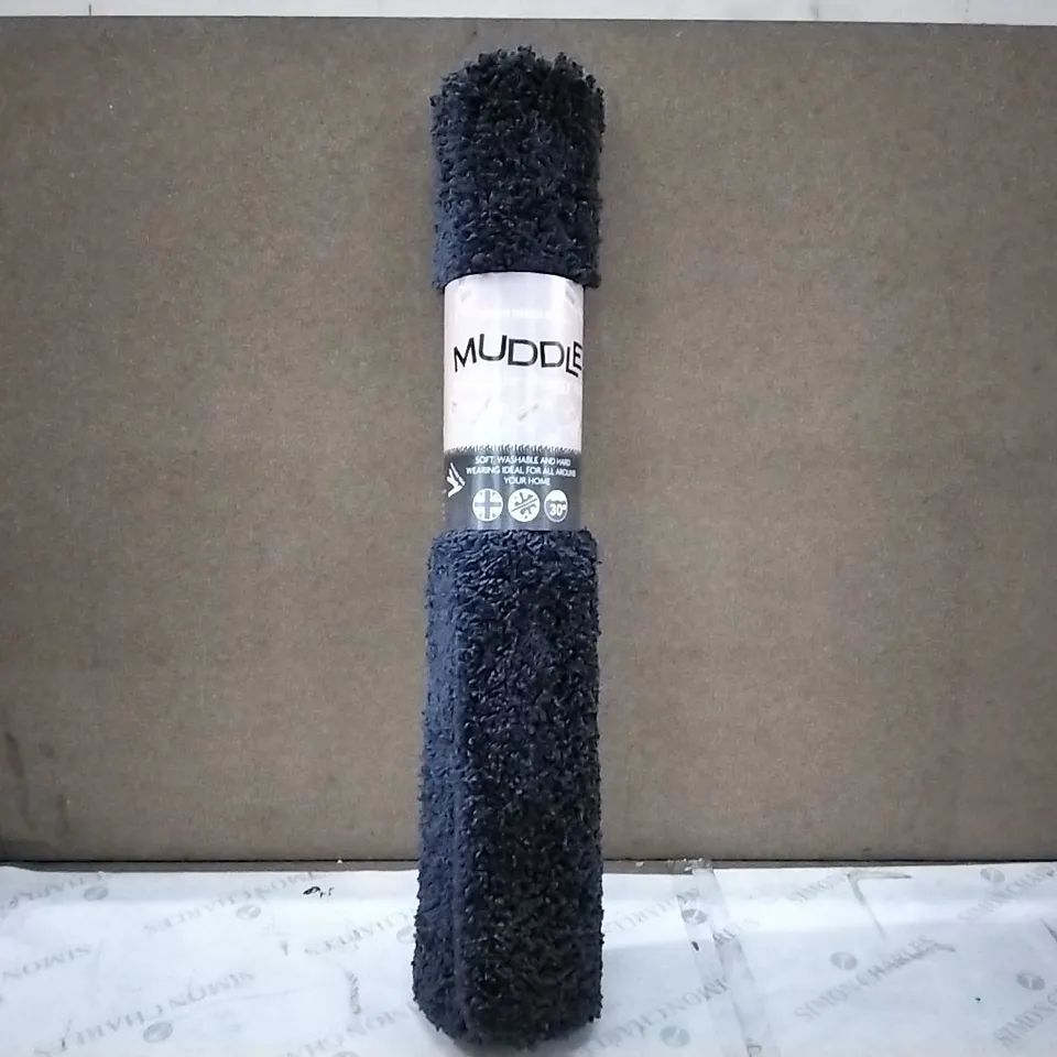 BRAND NEW MUDDLE WASHABLE SHAGGY RUG - NAVY, 80 x 120cm