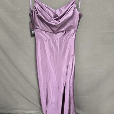 PURPLE SATIN OCCASSIONAL DRESS - SIZE 38