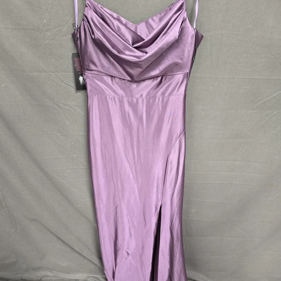 PURPLE SATIN OCCASSIONAL DRESS - SIZE 38