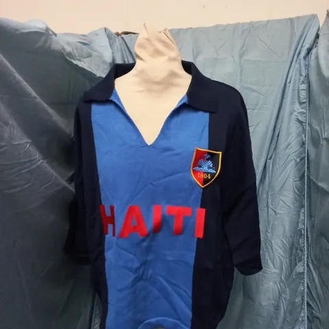 THE HAITIAN CROISSANT POLO SHIRT β NAVY/LIGHT BLUE, UK M