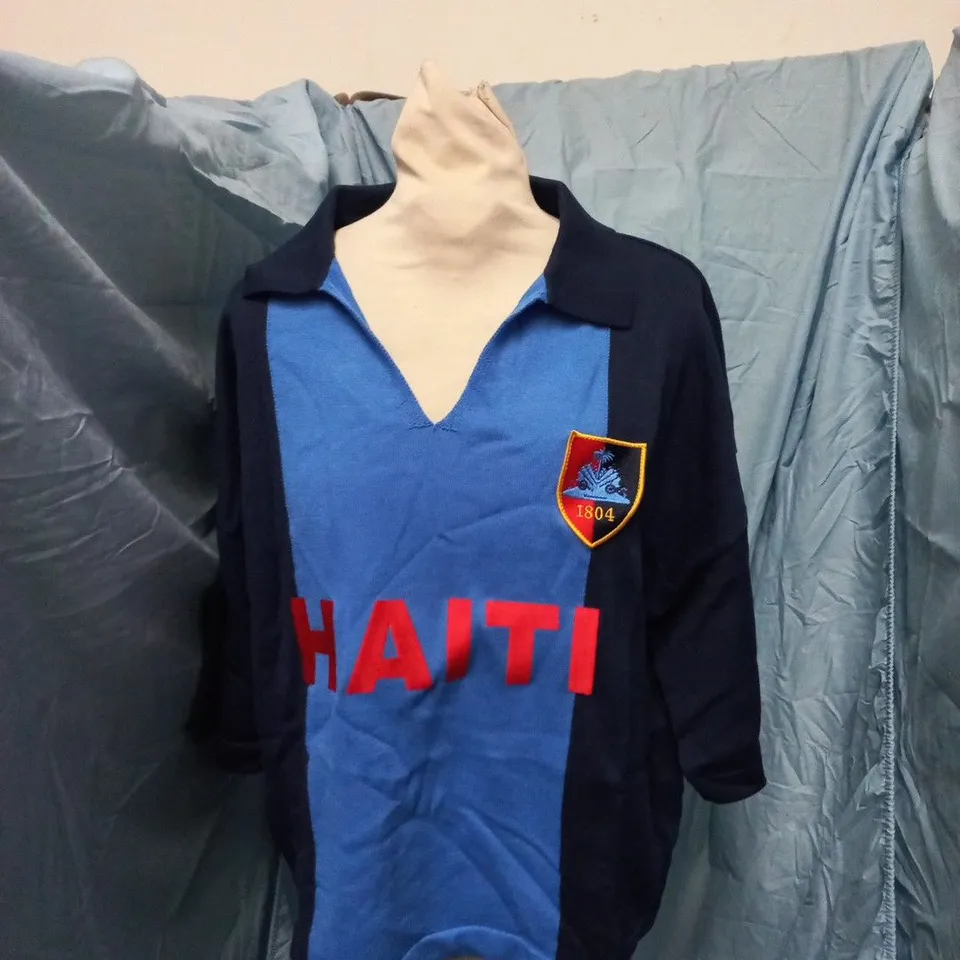 THE HAITIAN CROISSANT POLO SHIRT – NAVY/LIGHT BLUE, UK M