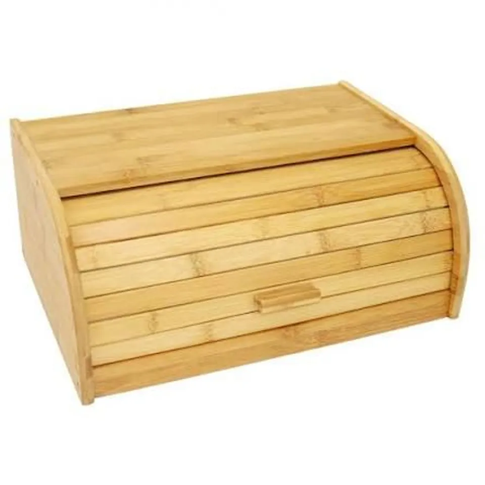 BOXED SINGLE LAYER ROLL TOP BAMBOO WOODEN BREAD BIN KITCHEN STORAGE