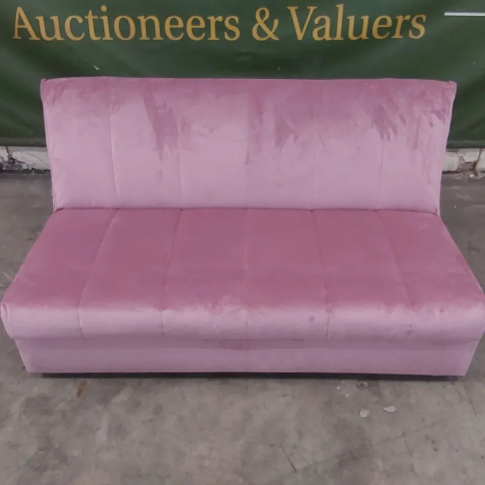 QUALITY DESIGNER 3 SEATER PINK VELVET SOFA BED 
