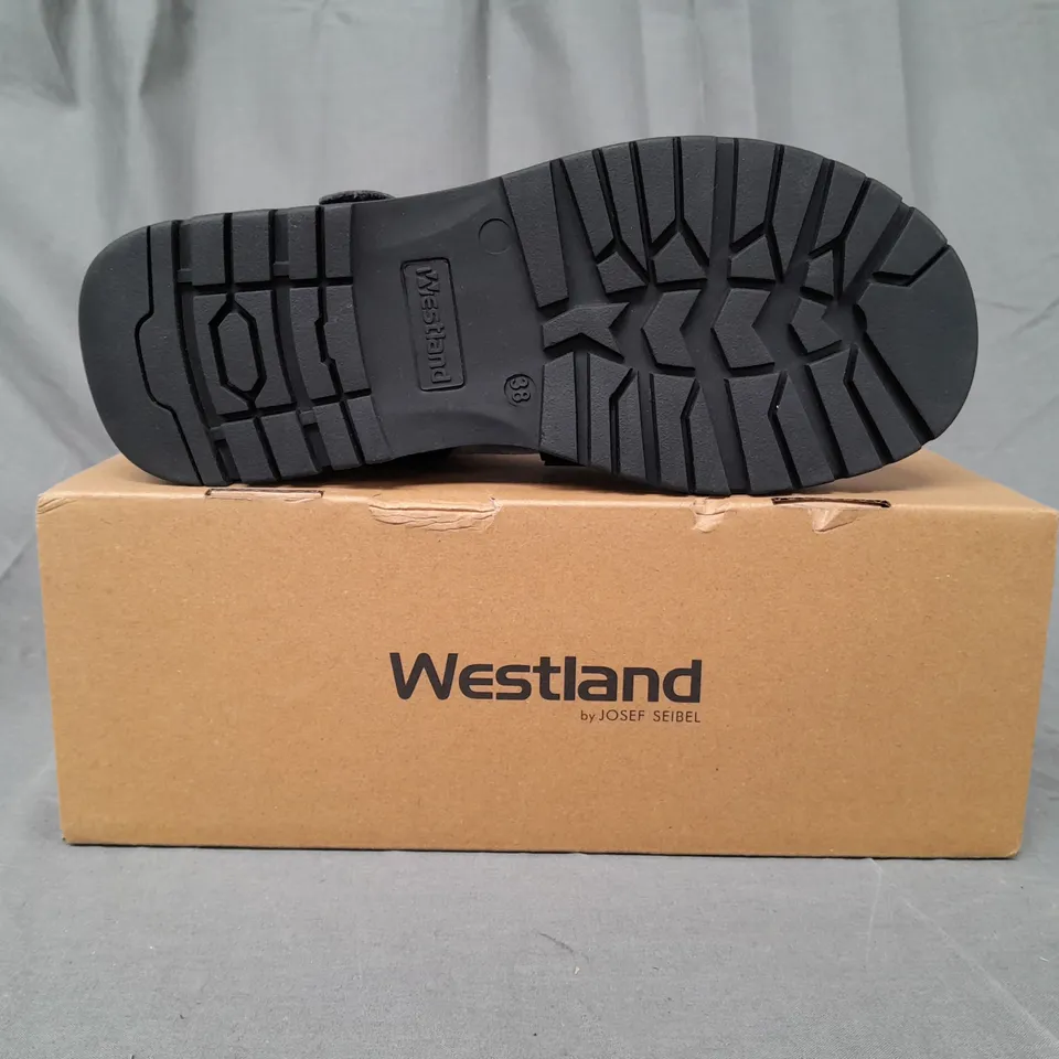 BOXED PAIR OF WESTLAND BY JOSEF SEIBEL VEGAN OPEN TOE SANDALS IN BLACK EU SIZE 38
