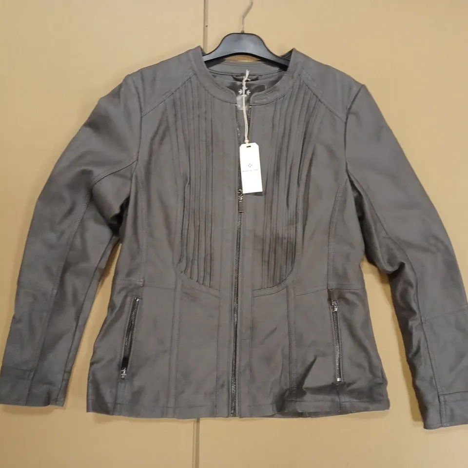 MAISON DE NIMES WOMENS FAUX LEATHER JACKET, CHARCOAL - SIZE 14