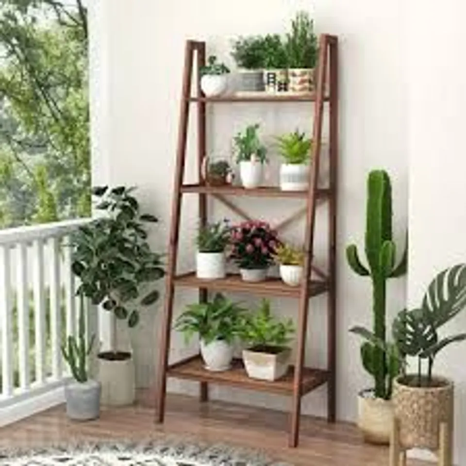 58 INCH 4-TIER BAMBOO LADDER BOOKSHELF-WALNUT